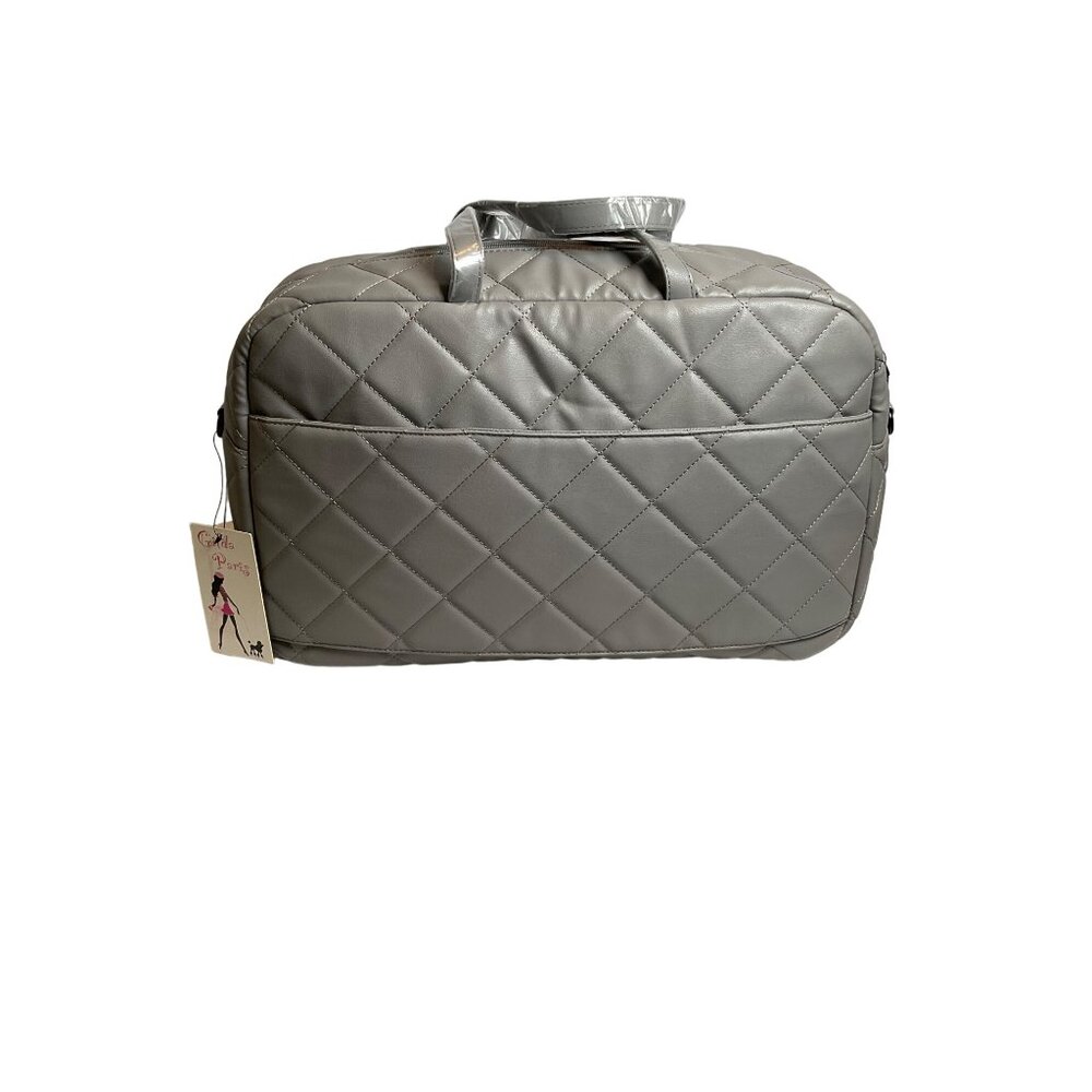 NWT Gilda Paris Quilted Faux Leather Duffel Bag Gray Travel / Gym Bag - Picture 3 of 8